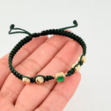 Pulsera Tejida Verde Bolas Diamantadas Cuadrado Esmeralda 70pts Oro Amarillo 18K