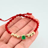 Red Woven Bracelet Diamond Cut Beads Emerald Square 70pts Yellow Gold 18K