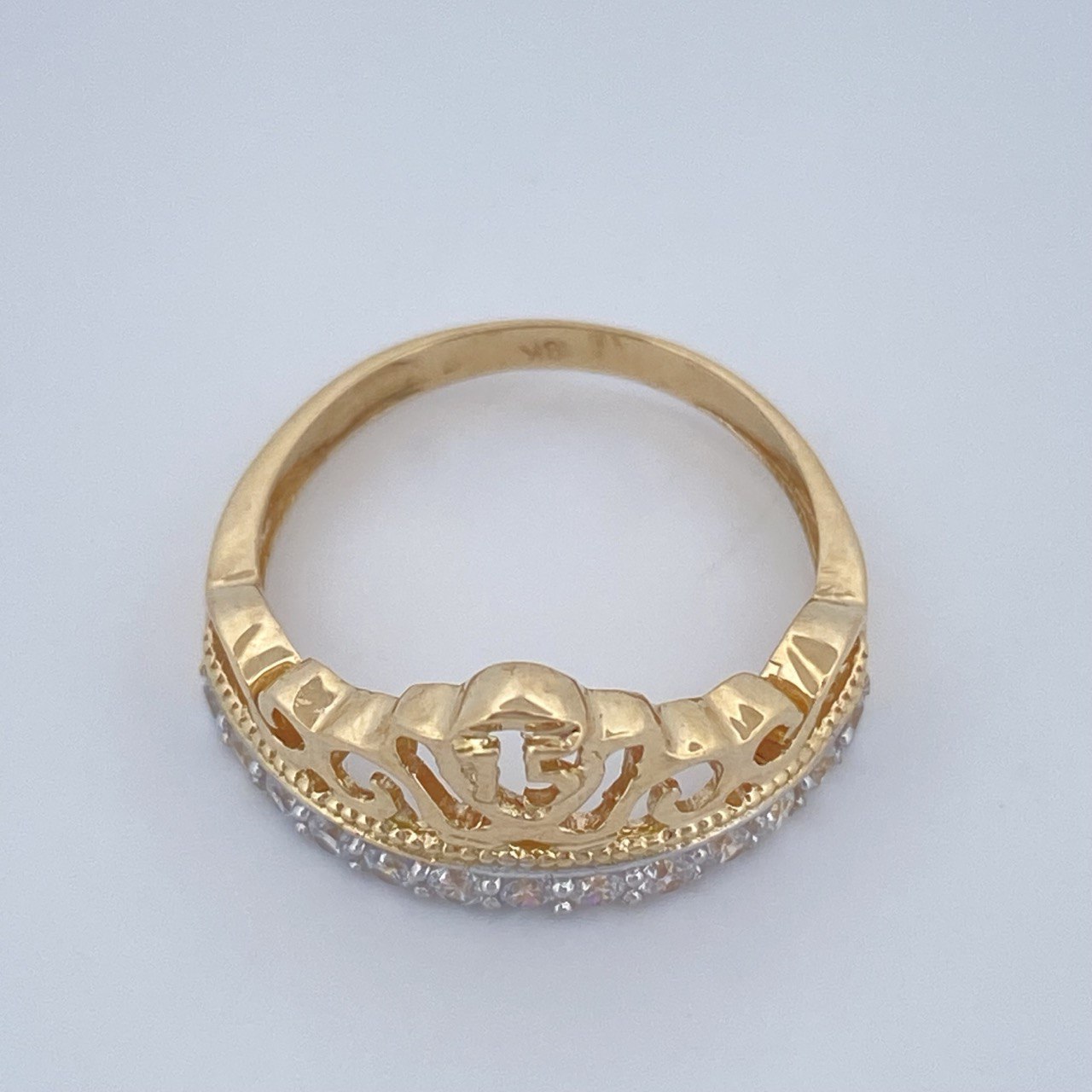 Anillo Corona 15s 2.65gr / T6 / Dos Oros Amarillo Blanco 18K $