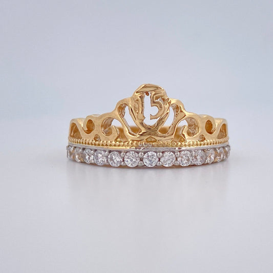 Anillo Corona 15s 2.65gr / T6 / Dos Oros Amarillo Blanco 18K $