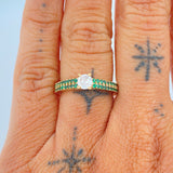 Green Charm Ring 3.15gr / Size 7 1/4 / 18K Gold $