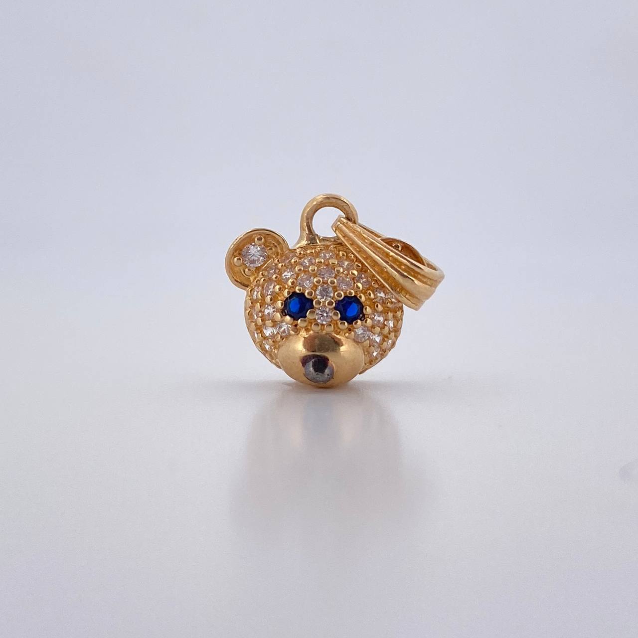 Dije Rostro Oso 1.55gr / 1.6cm / Circones Blancos Azules Oro Amarillo 18K &