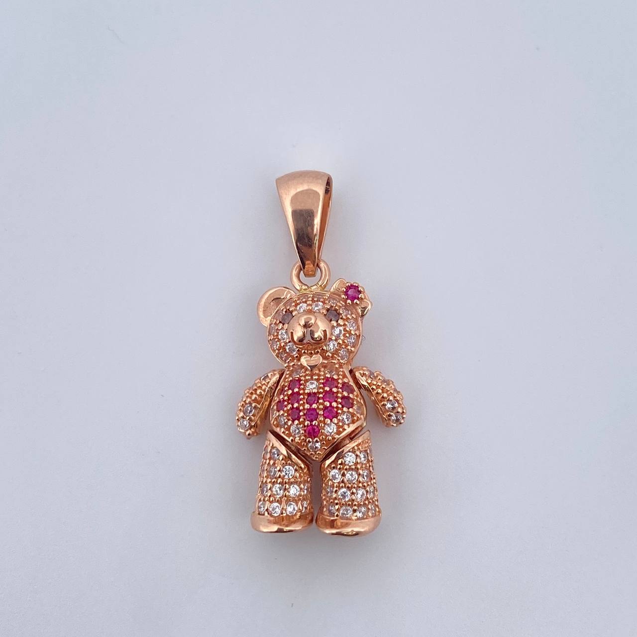 Dije Oso Articulado Corazon 4.5gr / 2.9cm / Circones Blancos Fucsias Cafes Oro Rosa 18K &