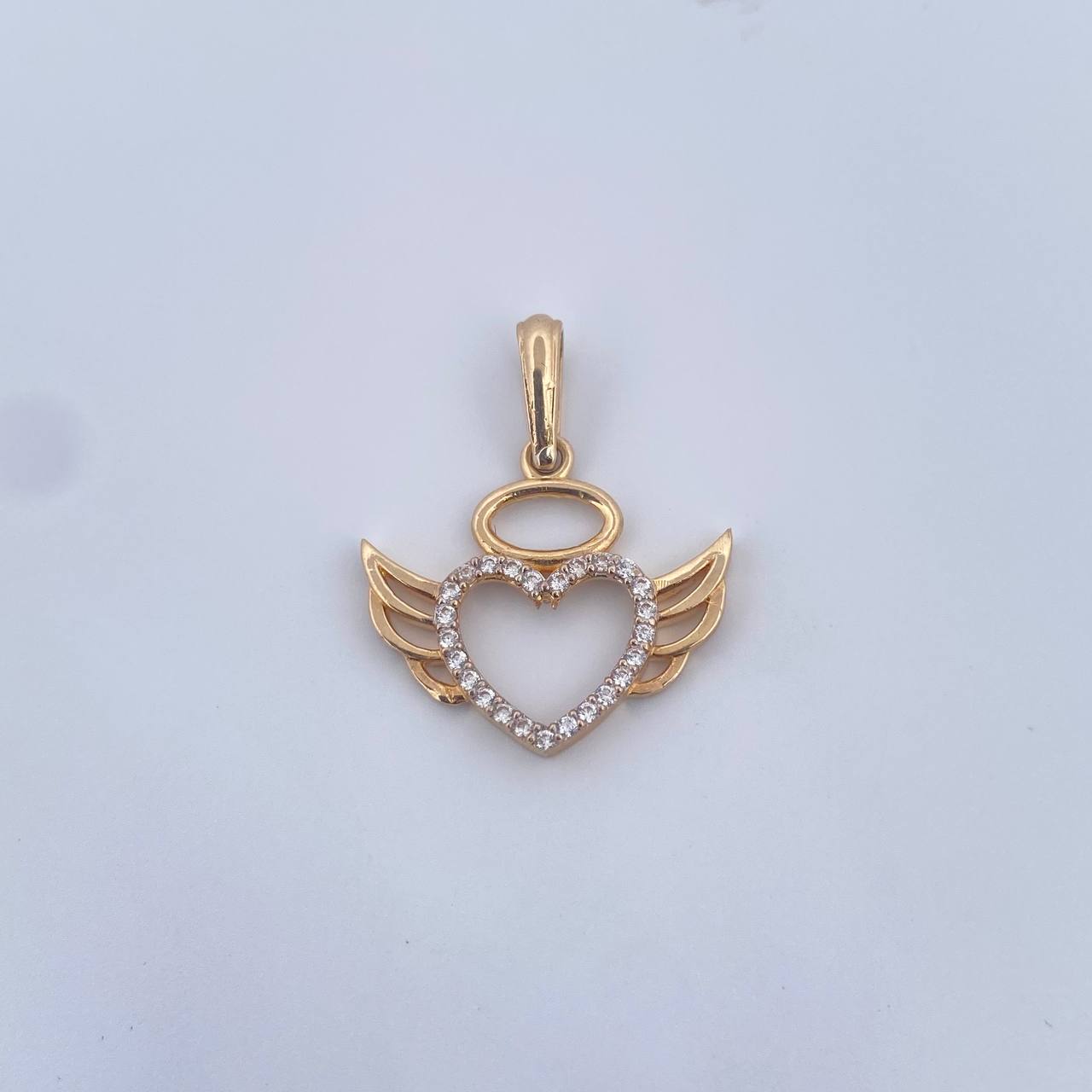 Pendant Heart Silhouette Wings 1.55gr / 2.3cm / White Zirconia 18K Yellow Gold &