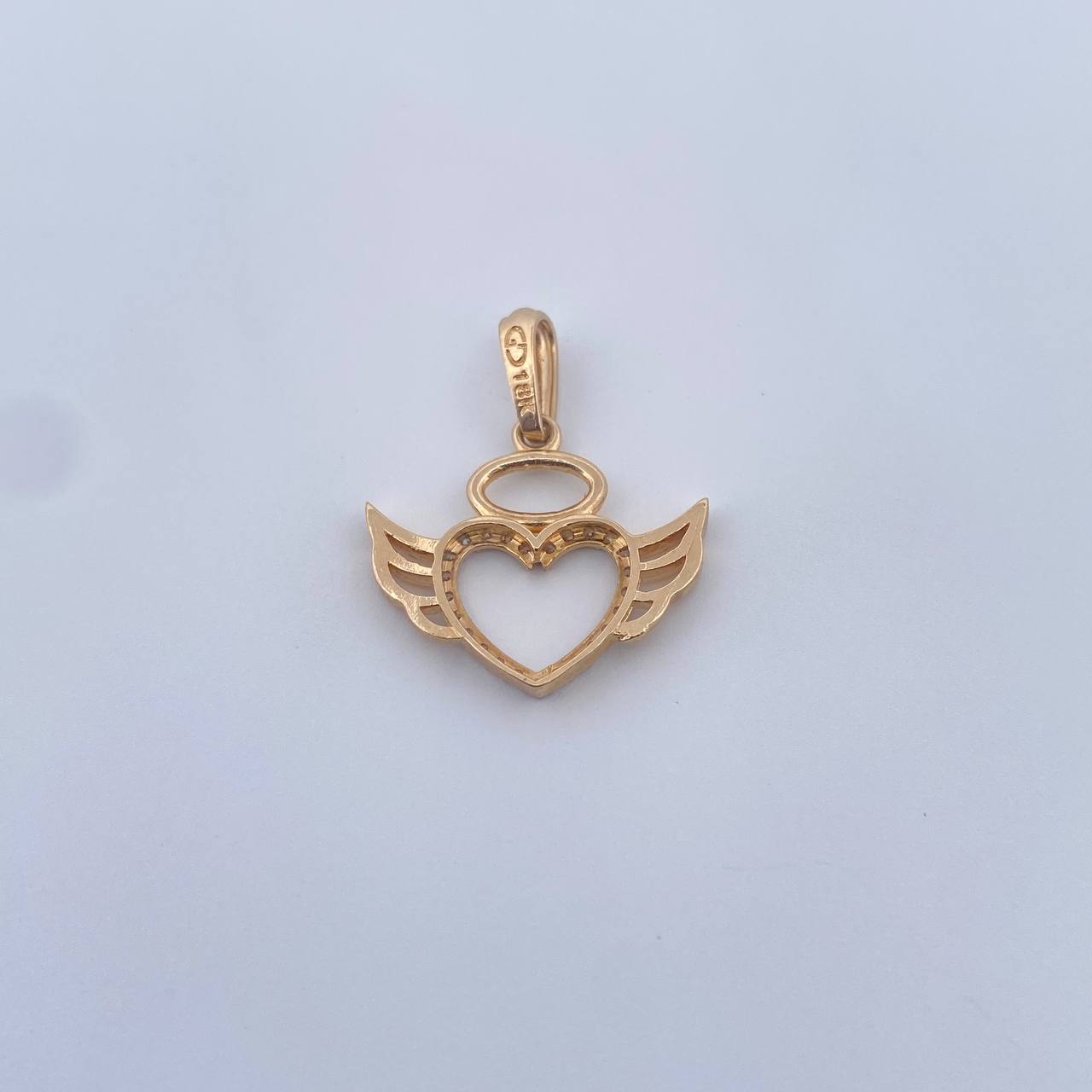 Pendant Heart Silhouette Wings 1.55gr / 2.3cm / White Zirconia 18K Yellow Gold &