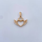 Pendant Heart Silhouette Wings 1.55gr / 2.3cm / White Zirconia 18K Yellow Gold &