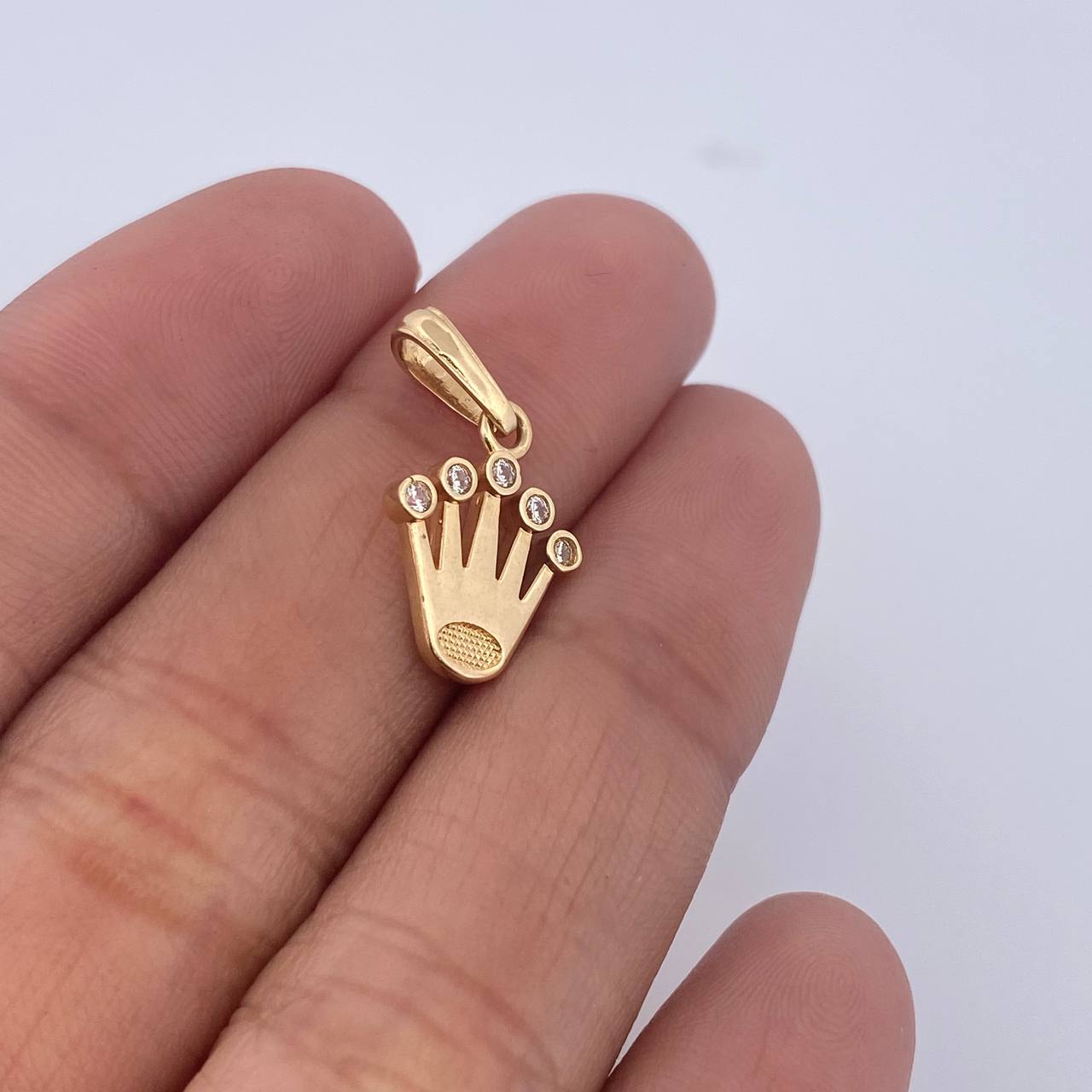 Pendant Corona RX 1.2gr / 2.1cm / White Zircons 18K Yellow Gold &