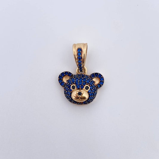 Pendant Bear Face 2.55gr / 2cm / Blue Black Zircons 18K Yellow Gold &