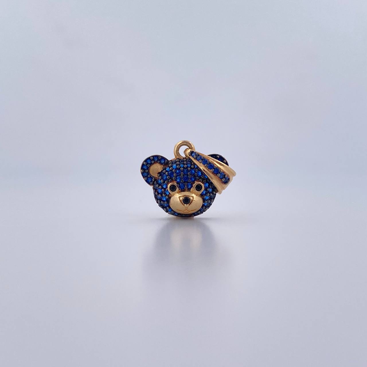 Pendant Bear Face 2.55gr / 2cm / Blue Black Zircons 18K Yellow Gold &