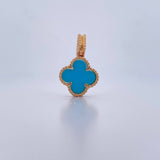 Pendant Clover 3gr / 2.4cm / Turquoise Blue 18K Yellow Gold &