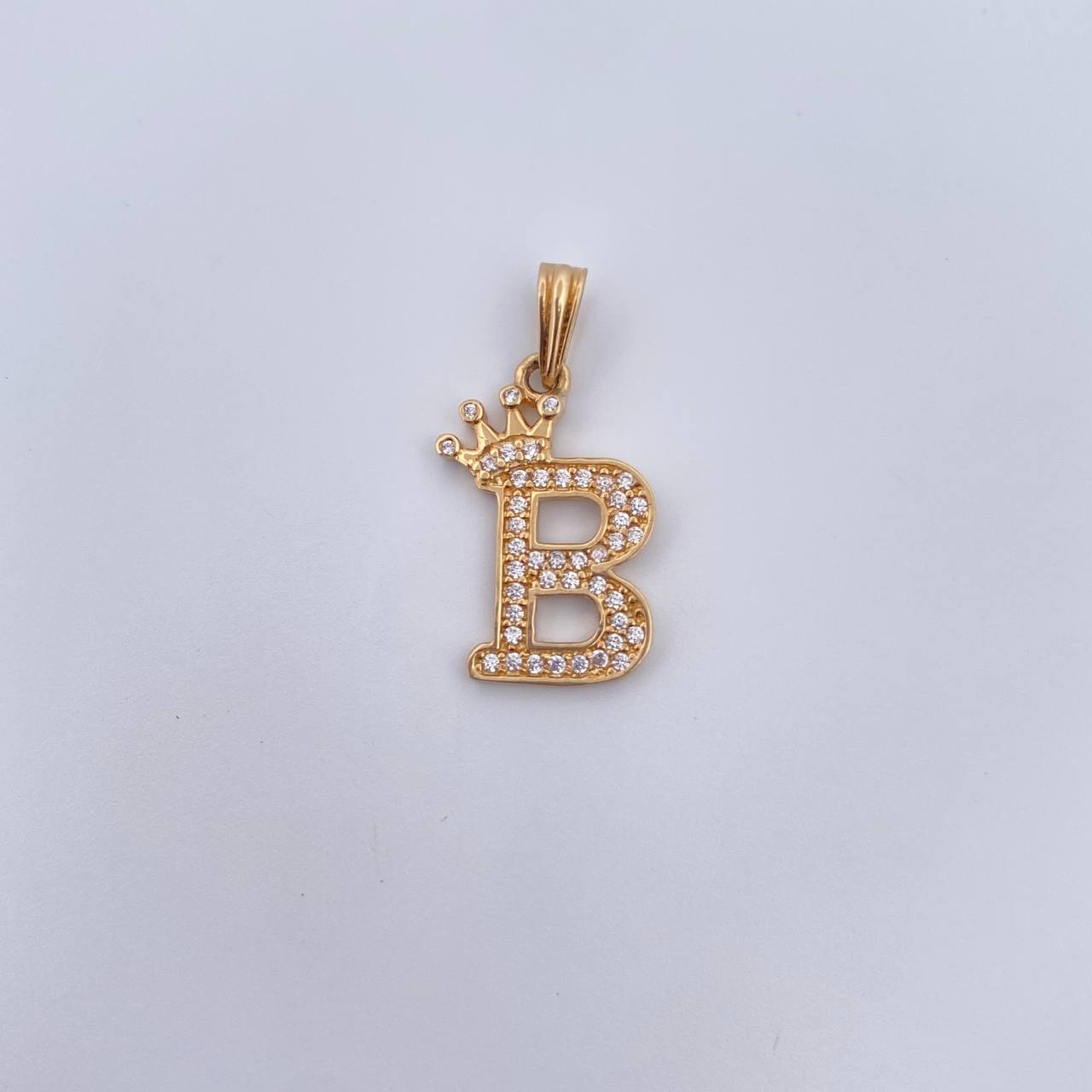 Pendant Letter B Crown 1.5gr / 2.4cm / White Zircons 18K Yellow Gold &