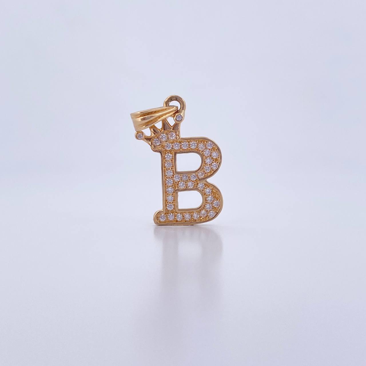 Pendant Letter B Crown 1.5gr / 2.4cm / White Zircons 18K Yellow Gold &