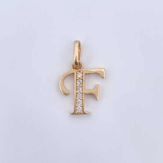 Pendant Letter F 3.25gr / 2.6cm / White Zirconia 18K Yellow Gold &