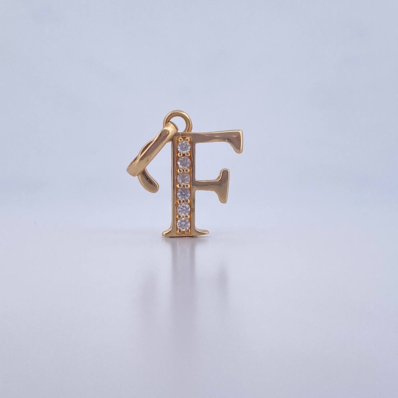 Pendant Letter F 3.25gr / 2.6cm / White Zirconia 18K Yellow Gold &