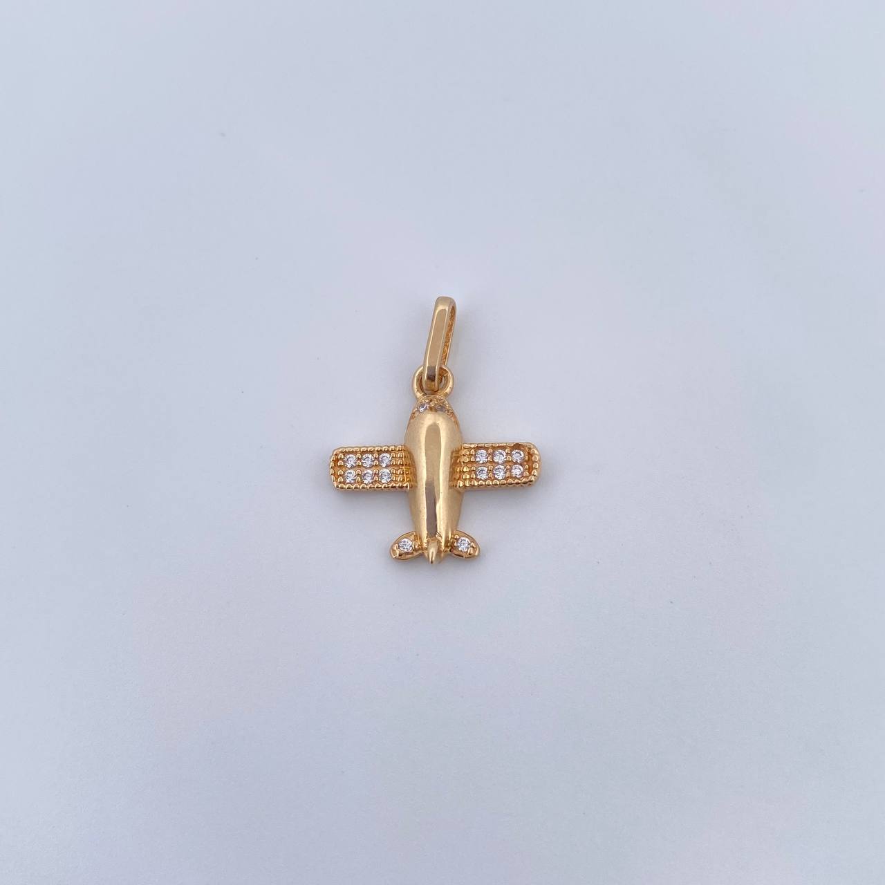 Pendant Airplane 1.25gr / 1.9cm / White Zircons 18K Yellow Gold &