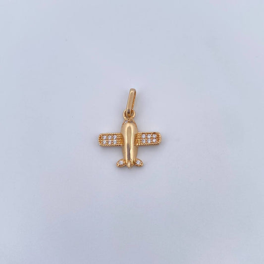 Pendant Airplane 1.25gr / 1.9cm / White Zircons 18K Yellow Gold &
