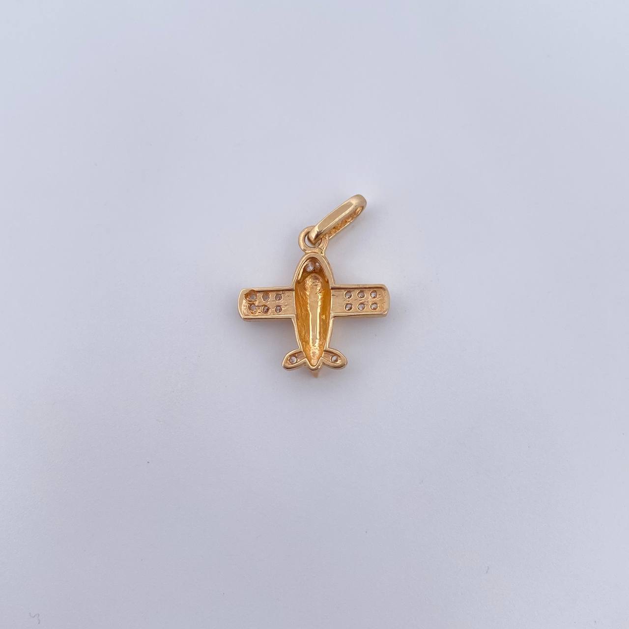Pendant Airplane 1.25gr / 1.9cm / White Zircons 18K Yellow Gold &
