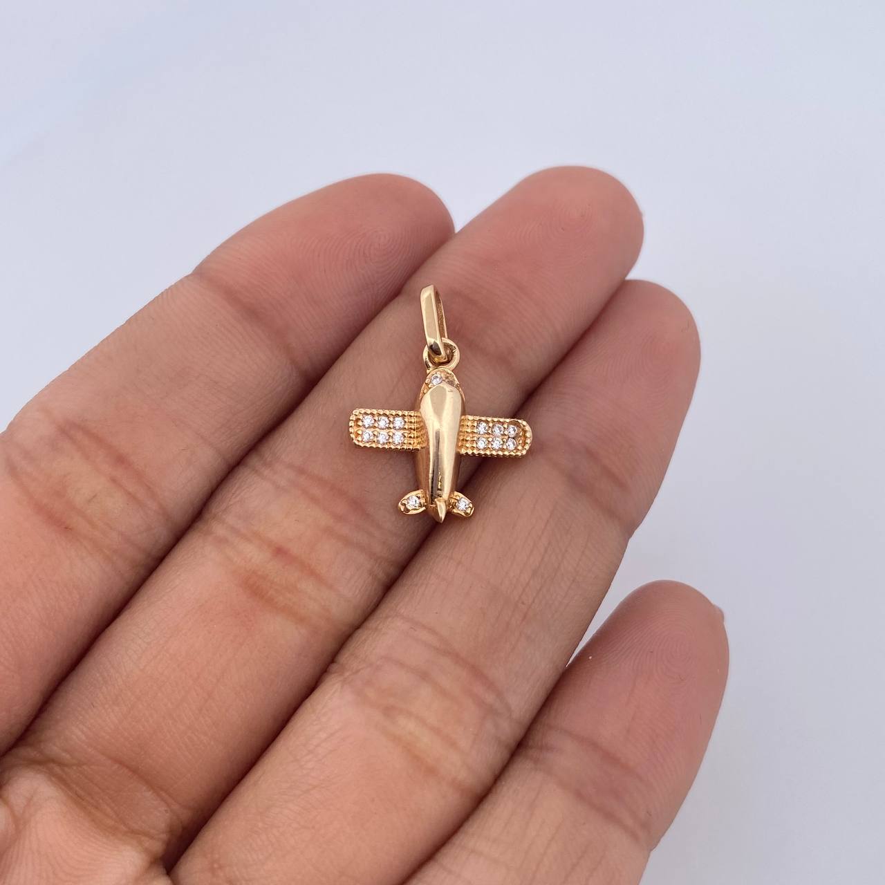 Pendant Airplane 1.25gr / 1.9cm / White Zircons 18K Yellow Gold &