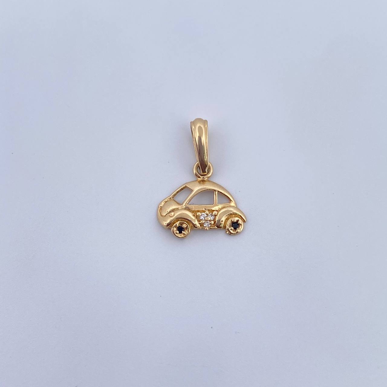 Pendant Car 0.8gr / 1.6cm / White Black Zircons 18K Yellow Gold &