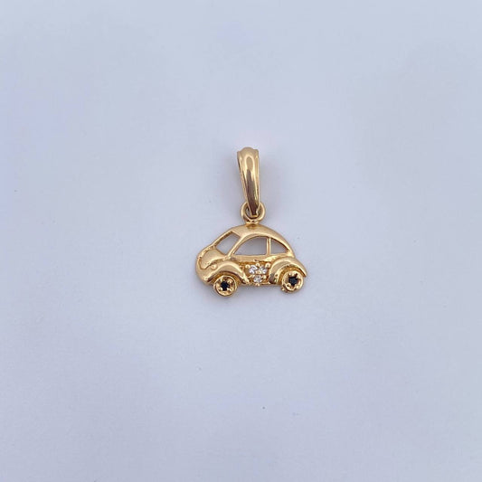 Pendant Car 0.8gr / 1.6cm / White Black Zircons 18K Yellow Gold &