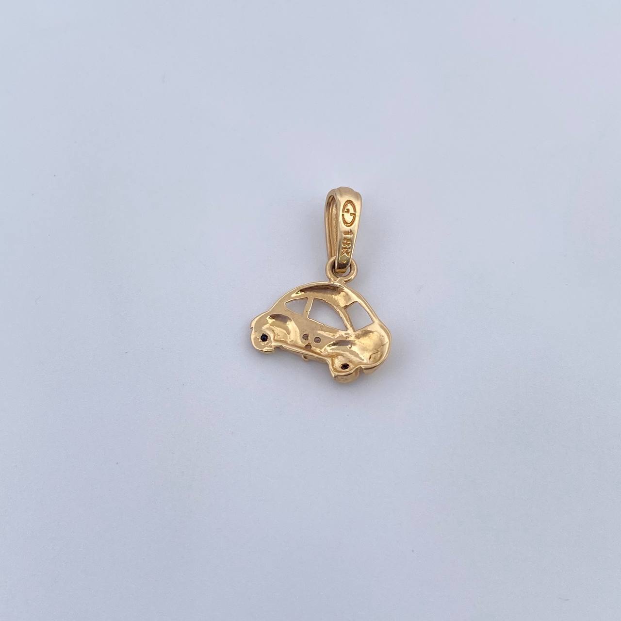 Pendant Car 0.8gr / 1.6cm / White Black Zircons 18K Yellow Gold &