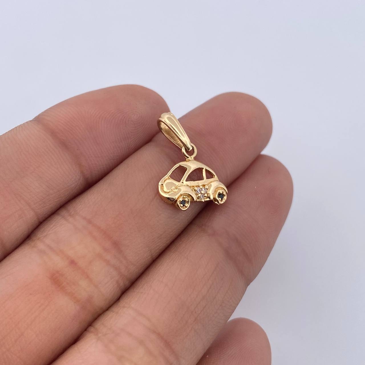 Pendant Car 0.8gr / 1.6cm / White Black Zircons 18K Yellow Gold &