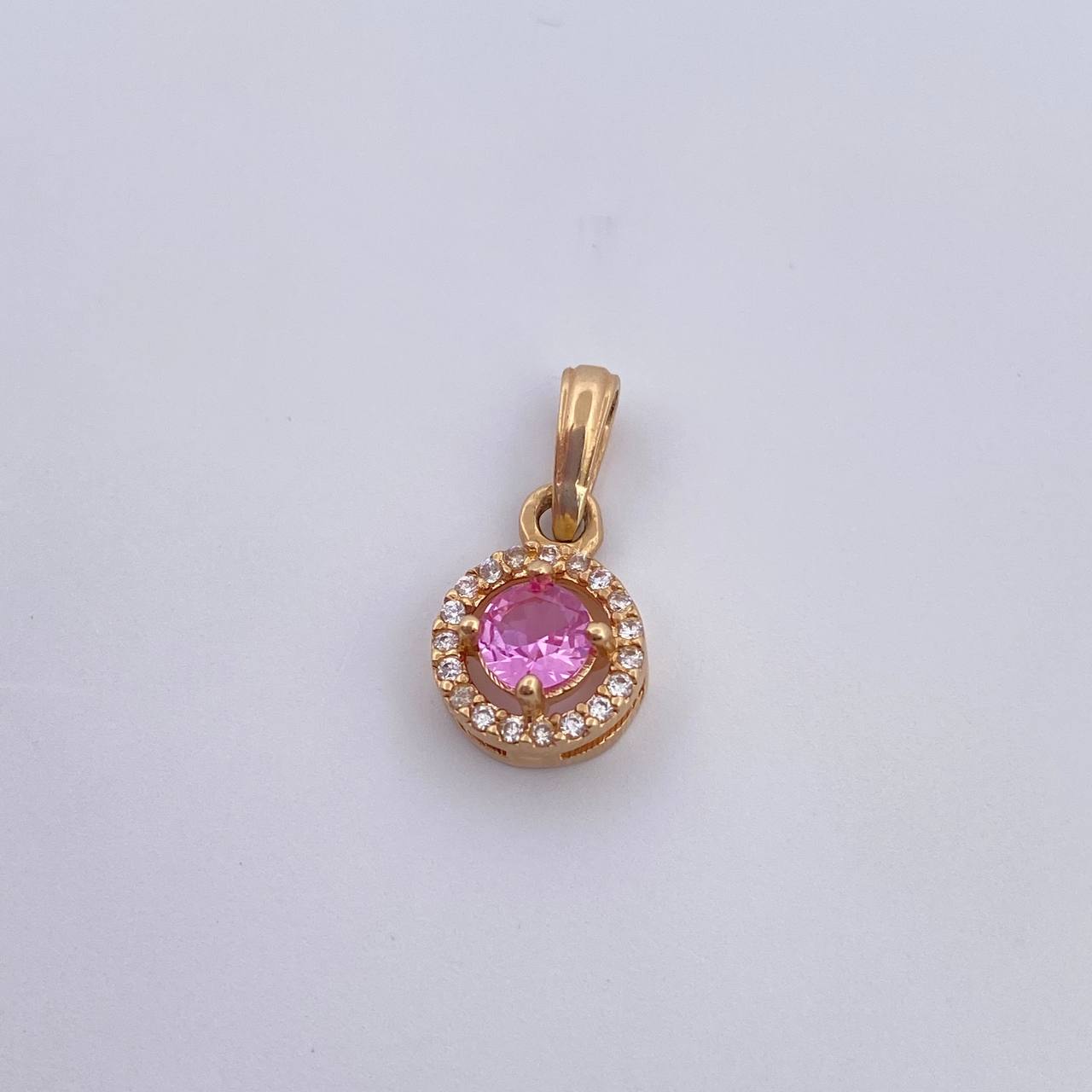 Pendant Halo 1.6gr / 1.8cm / White Zircons Pink Yellow Gold 18K &