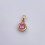 Pendant Halo 1.6gr / 1.8cm / White Zircons Pink Yellow Gold 18K &