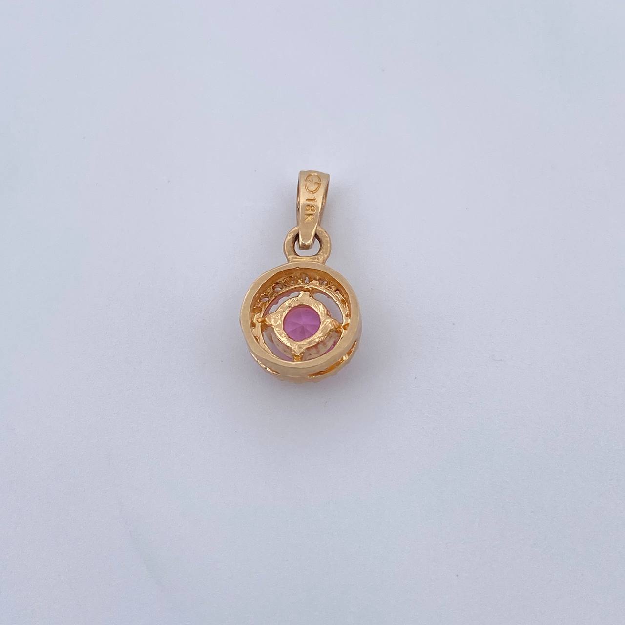 Pendant Halo 1.6gr / 1.8cm / White Zircons Pink Yellow Gold 18K &