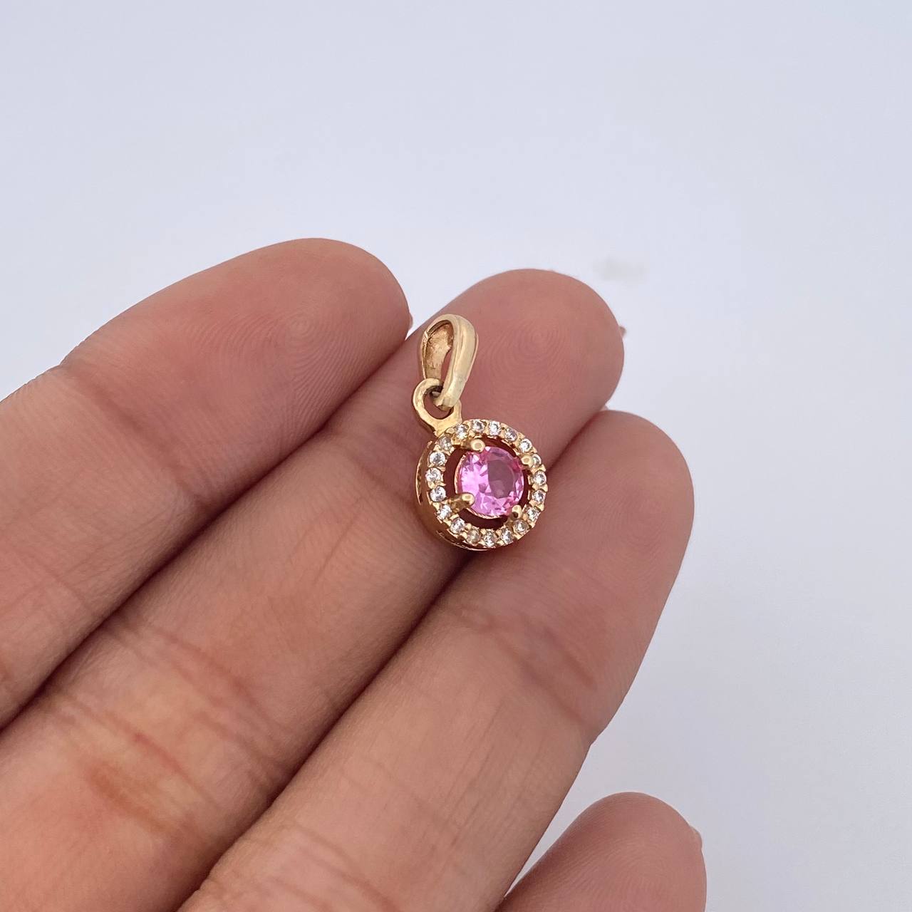 Pendant Halo 1.6gr / 1.8cm / White Zircons Pink Yellow Gold 18K &
