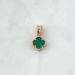 Dije Trebol VCyA 1.4gr / 2cm / Malaquita Verde Punteado Circones Blancos Oro Rosa 18K ©