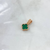 Dije Trebol VCyA 1.4gr / 2cm / Malaquita Verde Punteado Circones Blancos Oro Rosa 18K ©