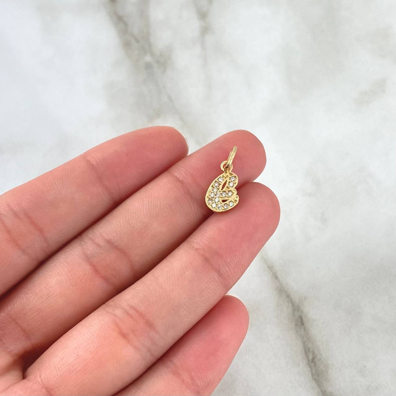 Pendant Letter E Silhouette 0.75gr / 2.1cm / White Zircons 18K Yellow Gold ©