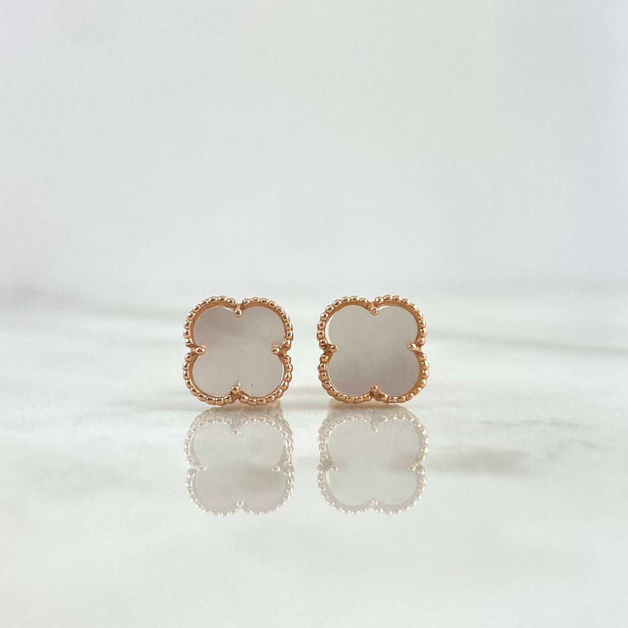 Stud Earrings Treból VCyA 2.7gr / 8mm White Pearl Dotted Rose Gold Special Pearl 18K *