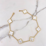 Ankle bracelet Classic Link Clover 19.25gr / 29cm / 2mm White Mother-of-Pearl 18K Yellow Gold #
