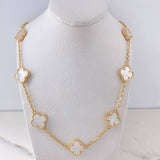 Cadena Aro Seguido Trebol 28.65gr / 45cm / 2.2mm Nacar Blanco Oro Amarillo  18K #