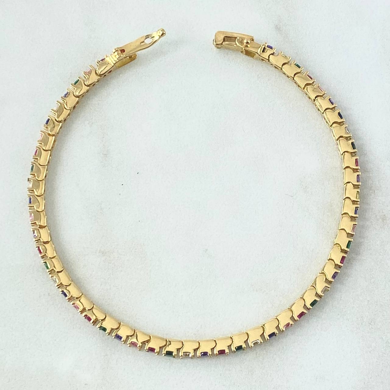 Bracelet Tennis 13.85gr / 18cm / Multicolor Zircons 18K Yellow Gold