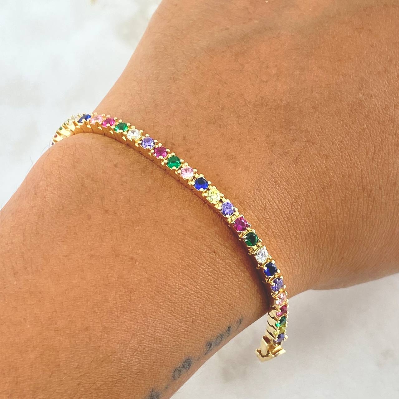 Bracelet Tennis 13.85gr / 18cm / Multicolor Zircons 18K Yellow Gold
