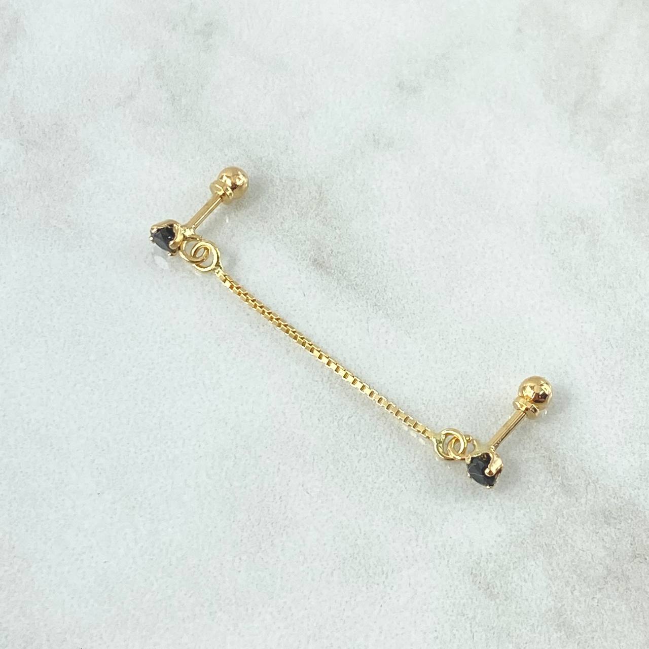 Double Pendant Piercing 0.8gr / 4cm / Thread Bead Black Zircon Yellow Gold 18K (Jewel)