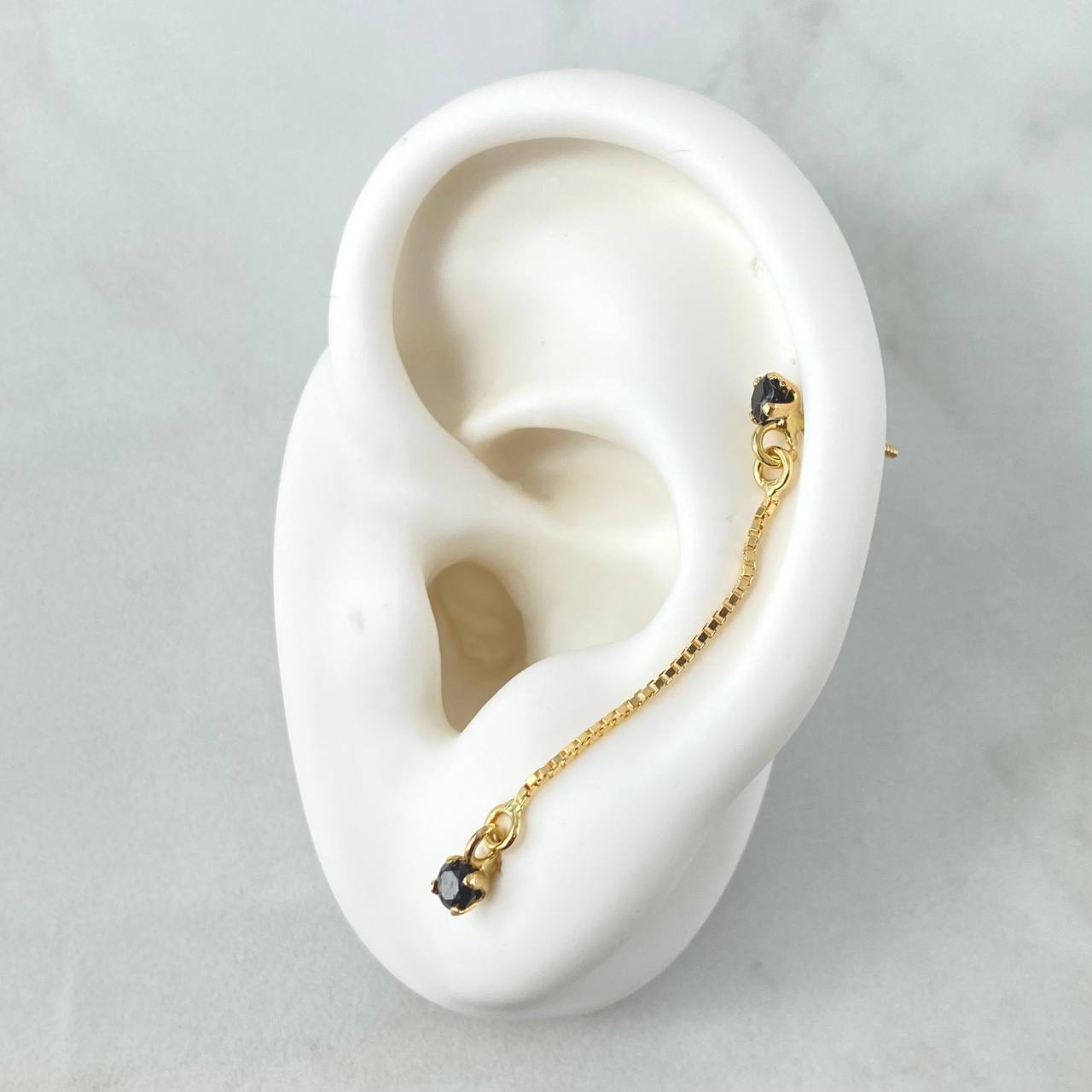 Double Pendant Piercing 0.8gr / 4cm / Thread Bead Black Zircon Yellow Gold 18K (Jewel)