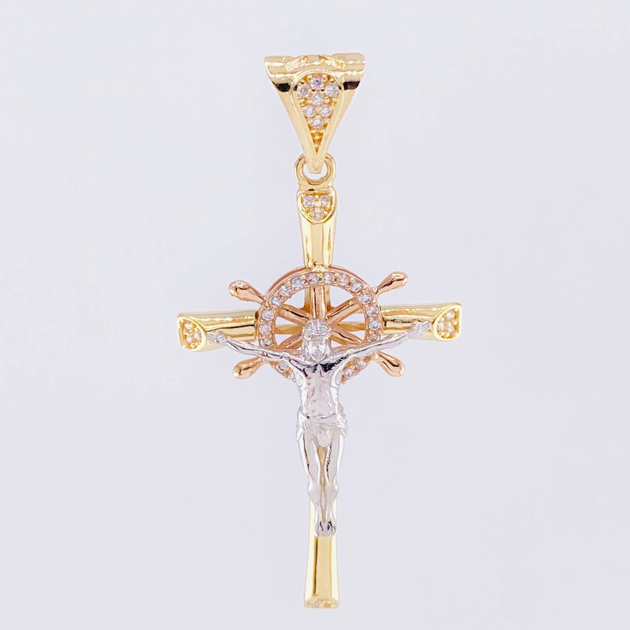 Pendant Cross Christ Wheel 5.25 g / 1 3/4 in Three Golds 18K