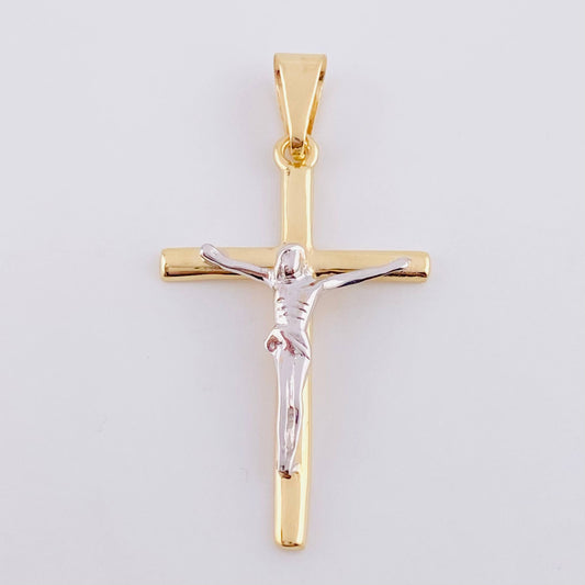 Pendant Cross Christ 2.15 g / 1 3/4 in Two-Tone Yellow White Gold 18K
