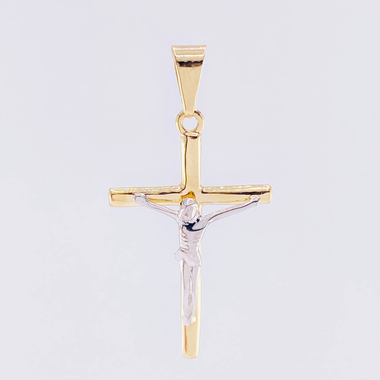 Dije Cruz Cristo 2.15 g / 1 3/4 in Dos Oros Amarillo Blanco 18K