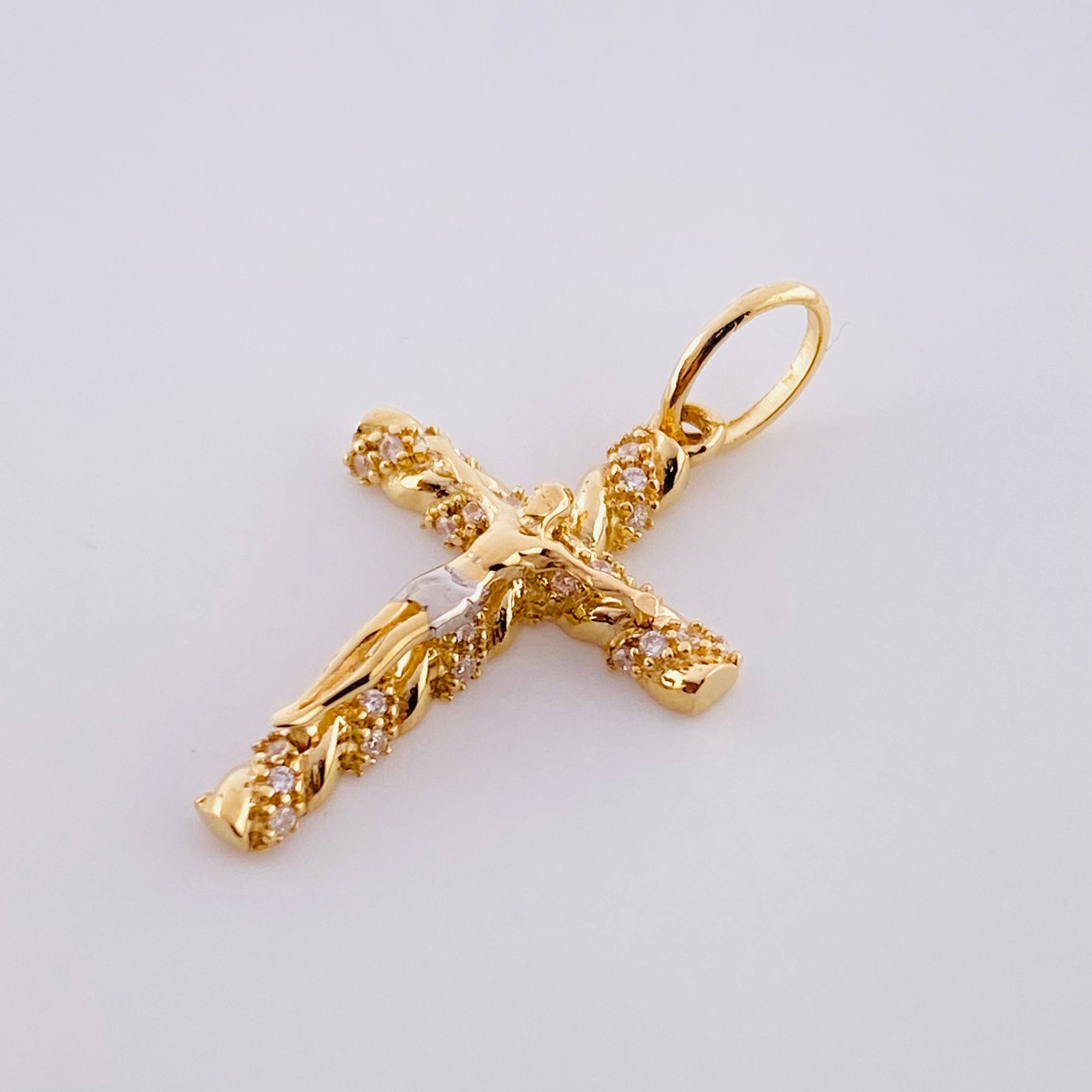 Pendant Cross Christ 1.95 g / 1 1/4 in Two-Tone Yellow White Gold 18K