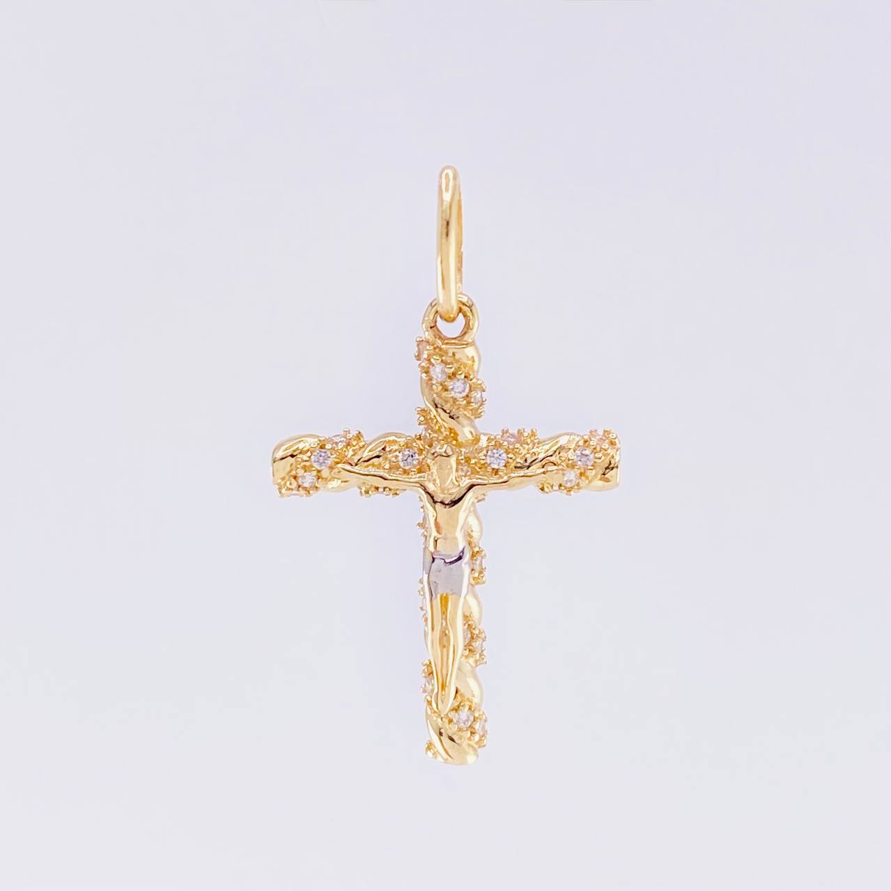 Pendant Cross Christ 1.95 g / 1 1/4 in Two-Tone Yellow White Gold 18K