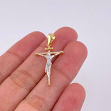 Dije Cruz Cristo 2.35 g / 1 1/2 in Dos Oros Amarillo Blanco 18K