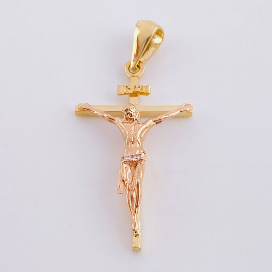Pendant Cross Christ 2.4 g / 1 1/4 in Two-Tone Yellow Rose Gold 18K