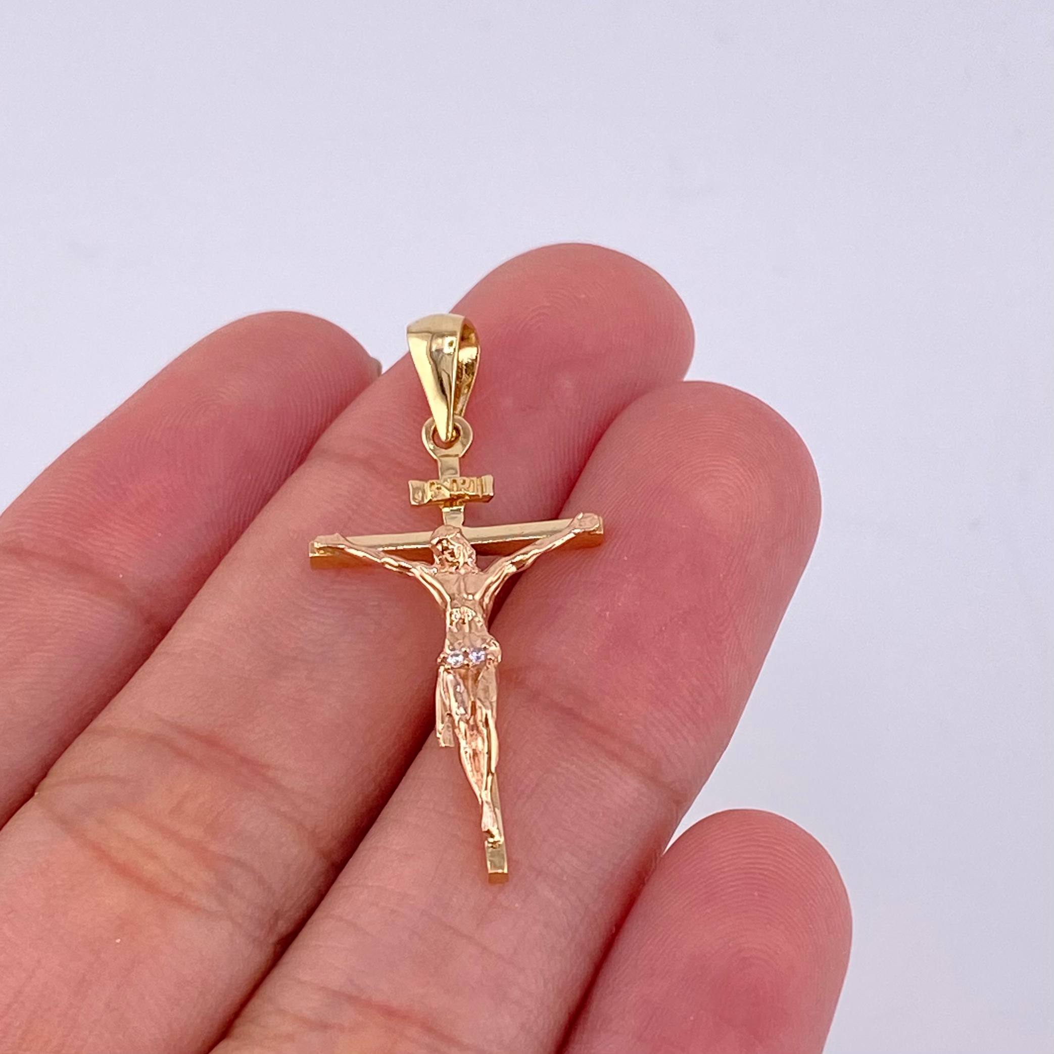 Dije Cruz Cristo 2.4 g / 1 1/4 in Dos Oros Amarillo Rosa 18K
