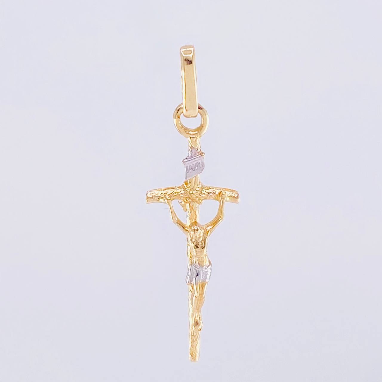 Dije Cruz Cristo 1.35 g / 1 1/4 in Dos Oros Amarillo Blanco 18K