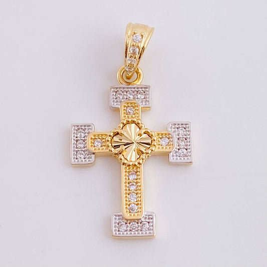 Clover Cross Pendant Dense 1.6 g / 3/4 in Two-Tone Yellow White Gold 18K